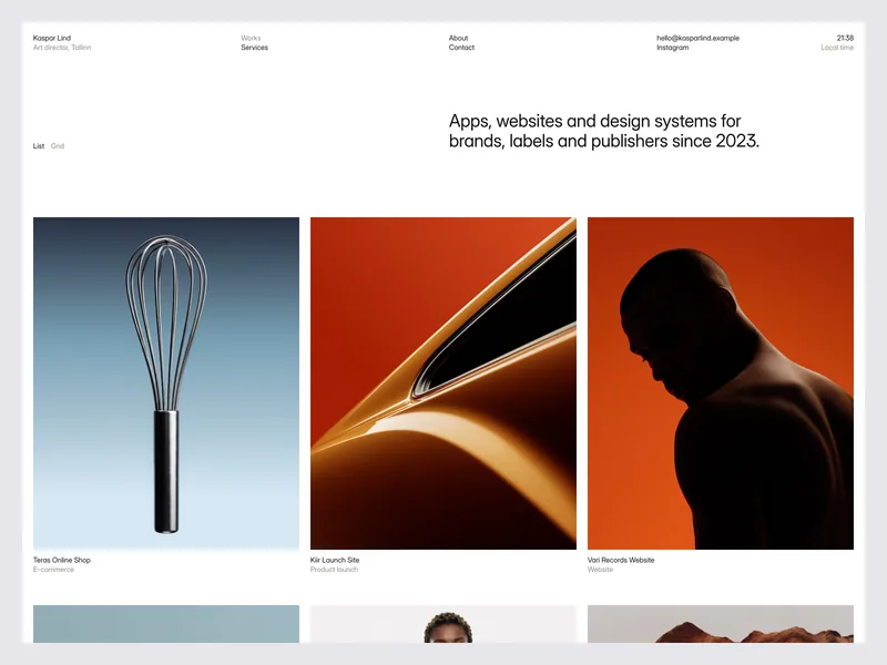 Kaspar Works page in grid view with project covers